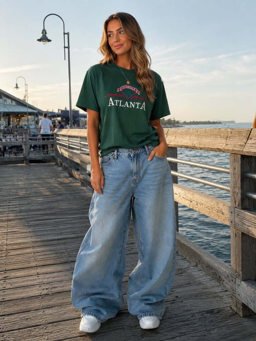 Vintage Fruit of the Loom Heavy Cotton Atlanta Georgia Embroidered Green T-Shirt